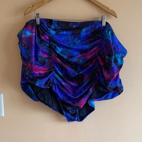 Torrid Swim Bottom Woman 6 Galaxy Mesh High Rise Ruched Detail Purple Blue - Picture 2 of 11